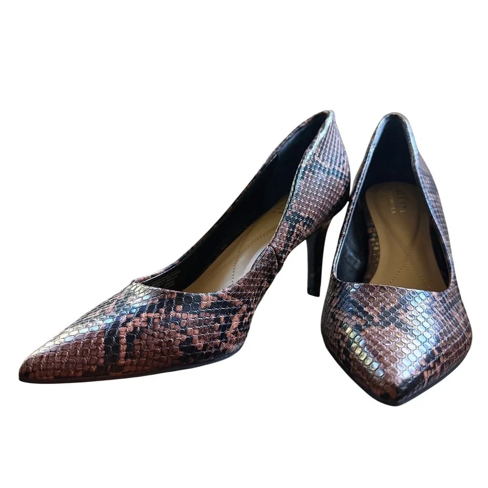 Alfani Step 'N Flex Brown Snakeskin Embossed Pointed Toe Pumps‎ Stiletto Heels